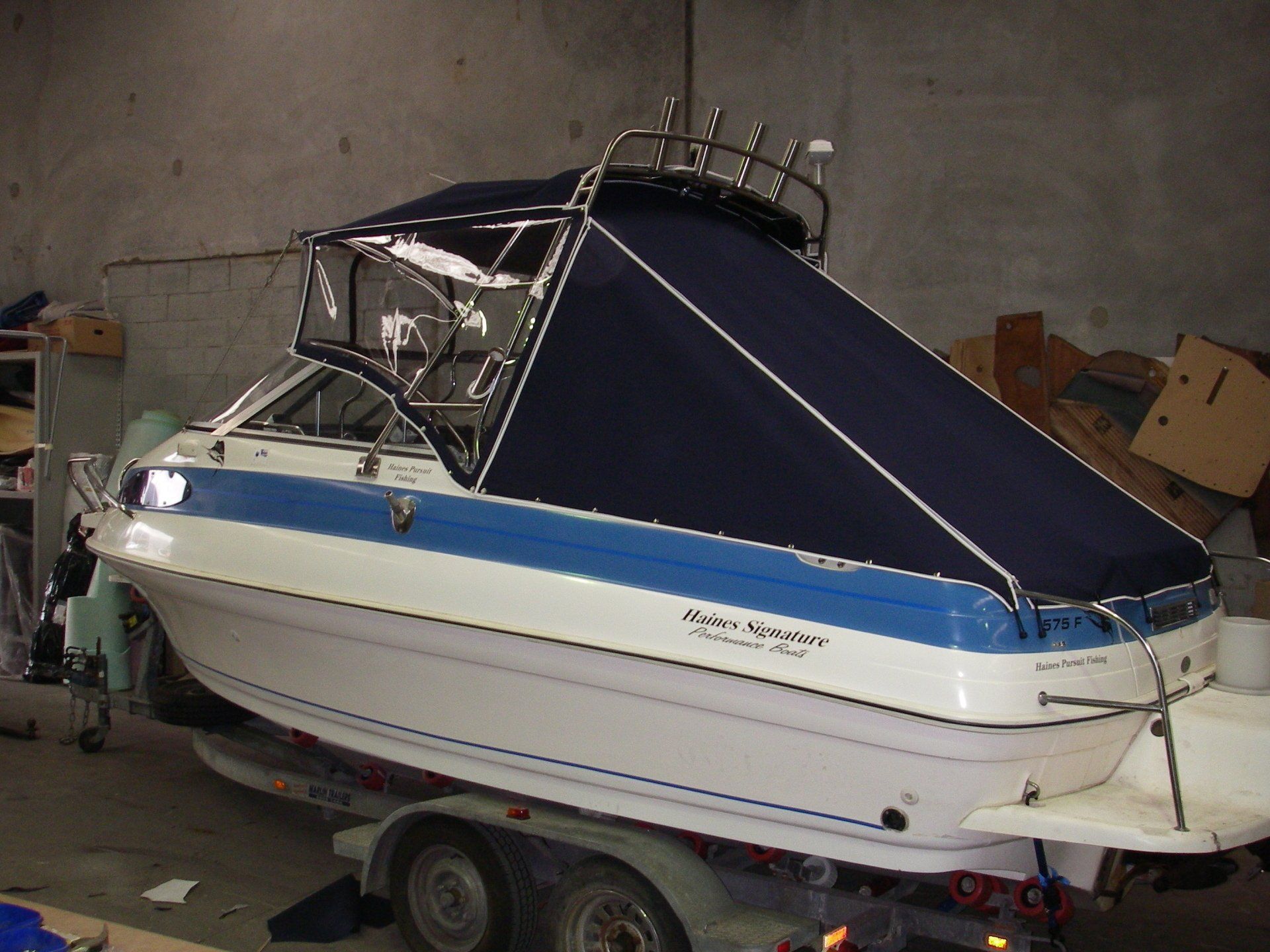 Boat Haines Signature 575 Rear Storm Cover, Bimini and Clear Curtains