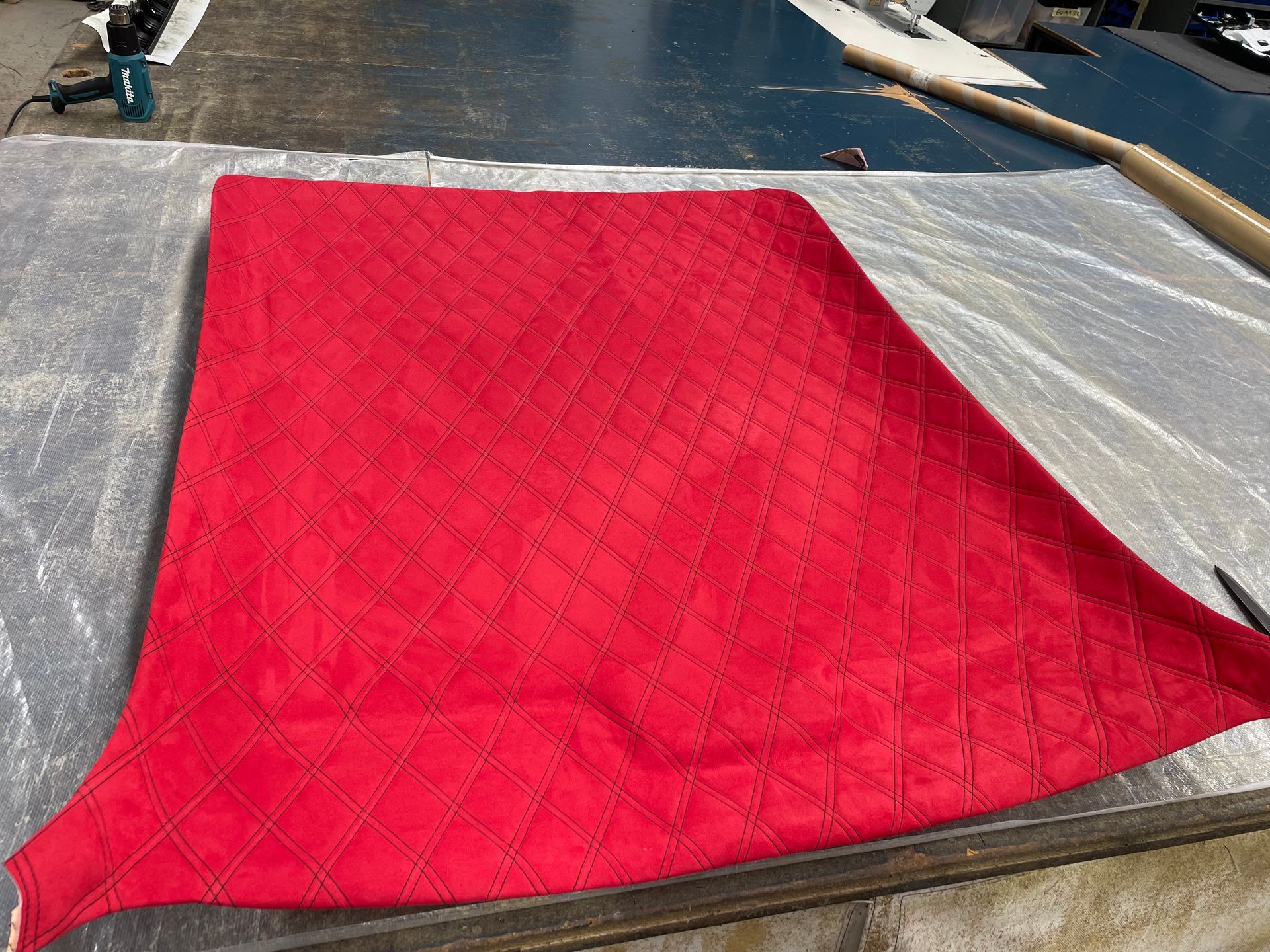 Commodore roof lining red suede with cross stitch