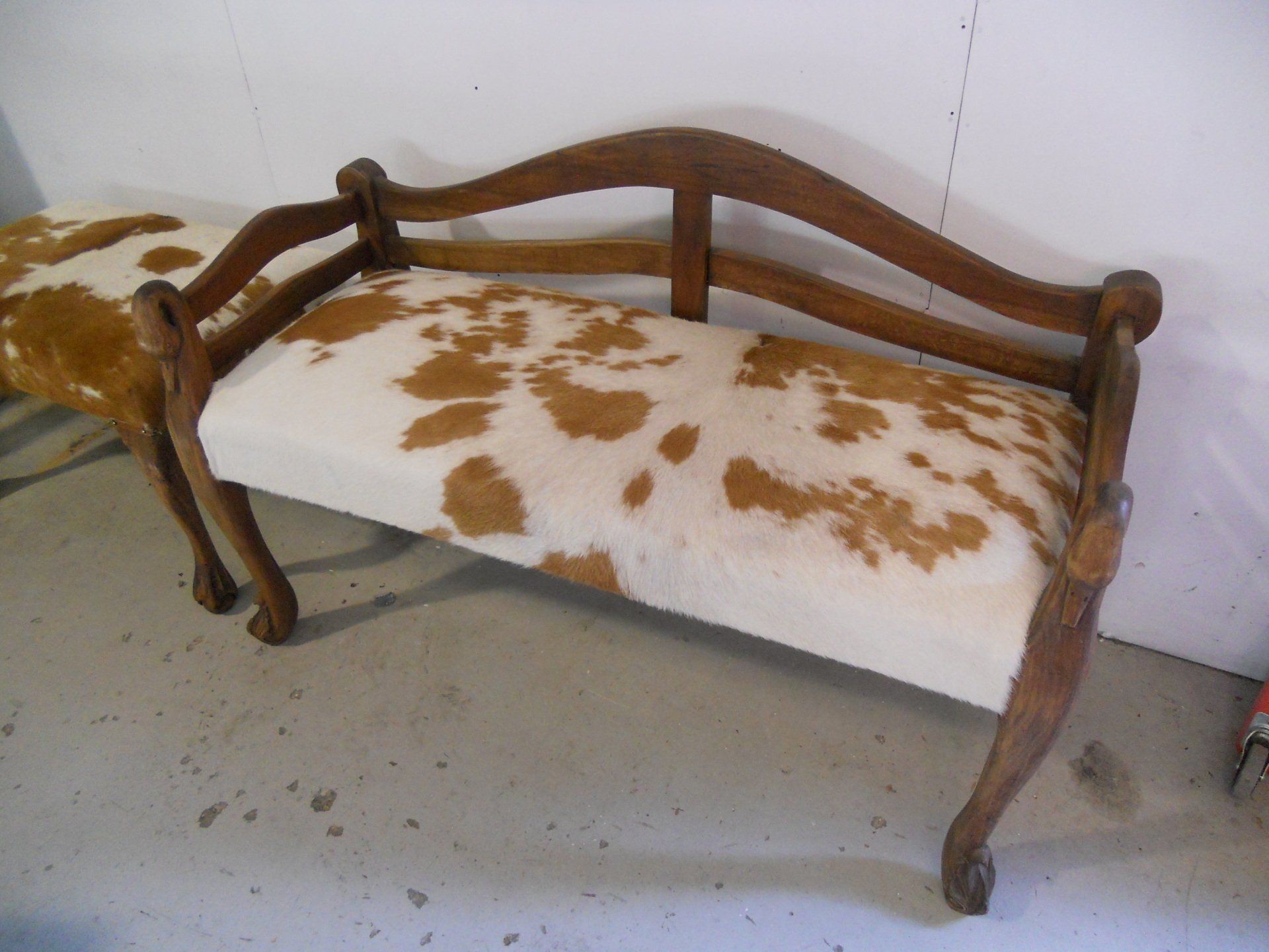 Cow Hide Antique Bench Seat