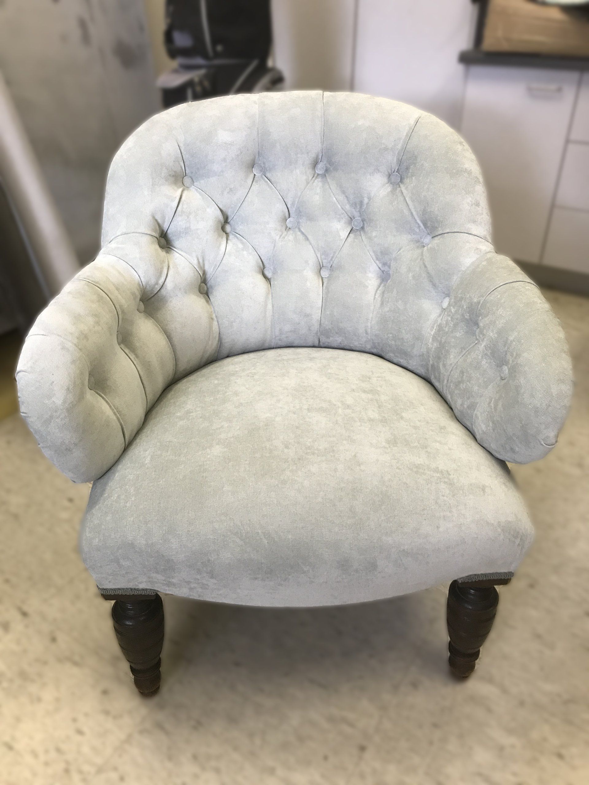 Crushed velvet diamond buttoned restored antique chair