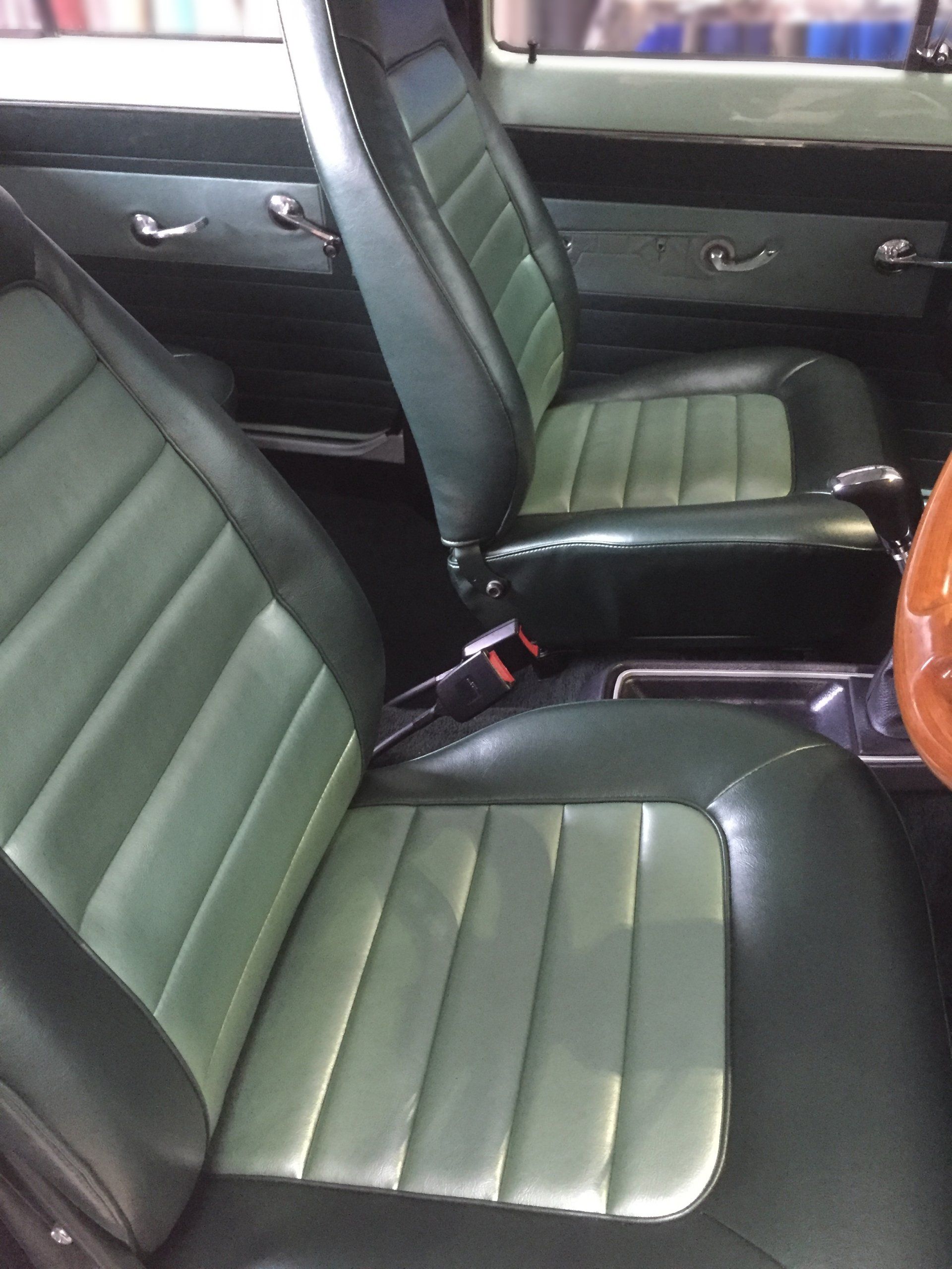 EH Holden Special dark green with metallic green inserts front seat