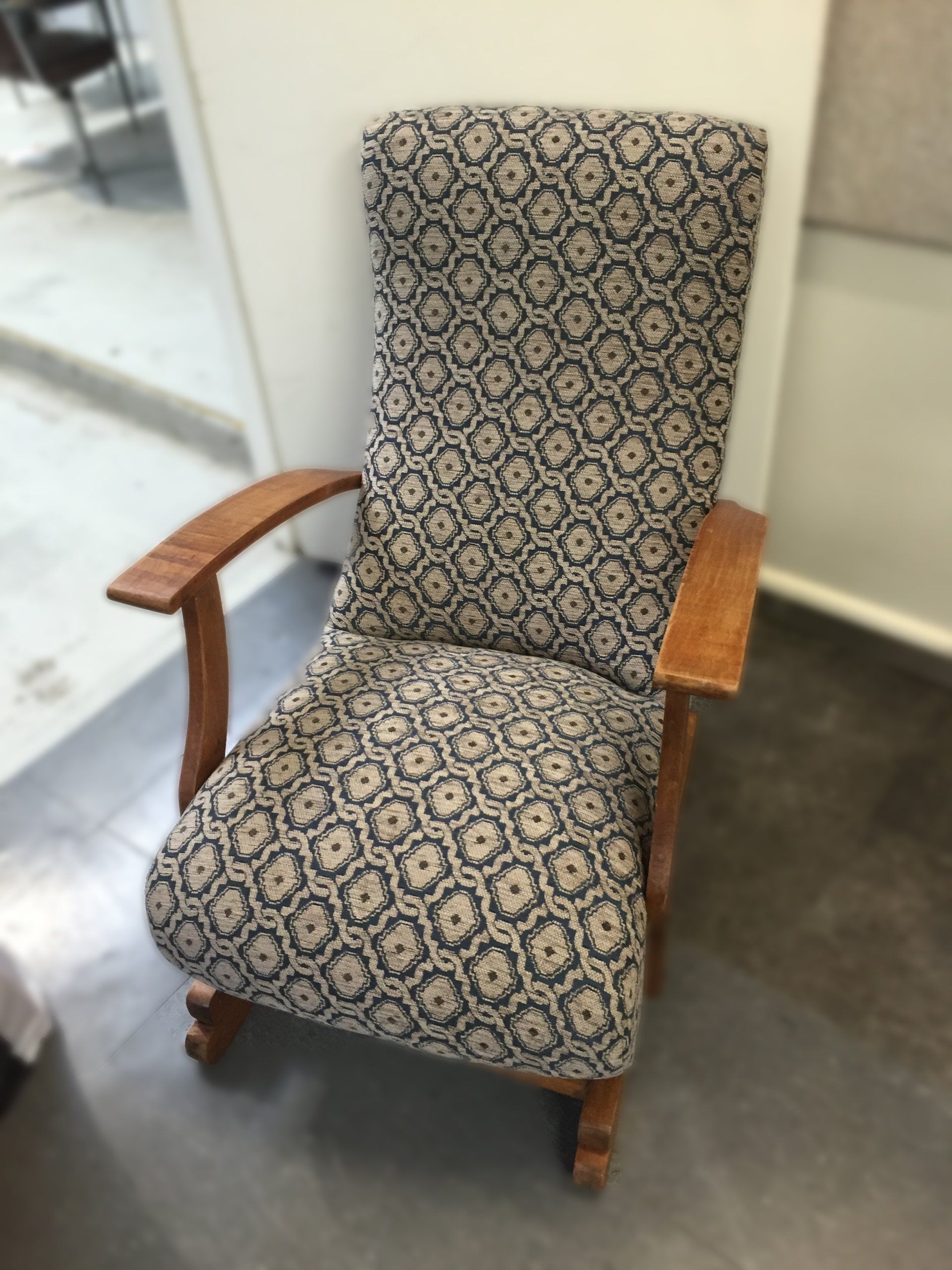 Fabric covered antique rocker chair