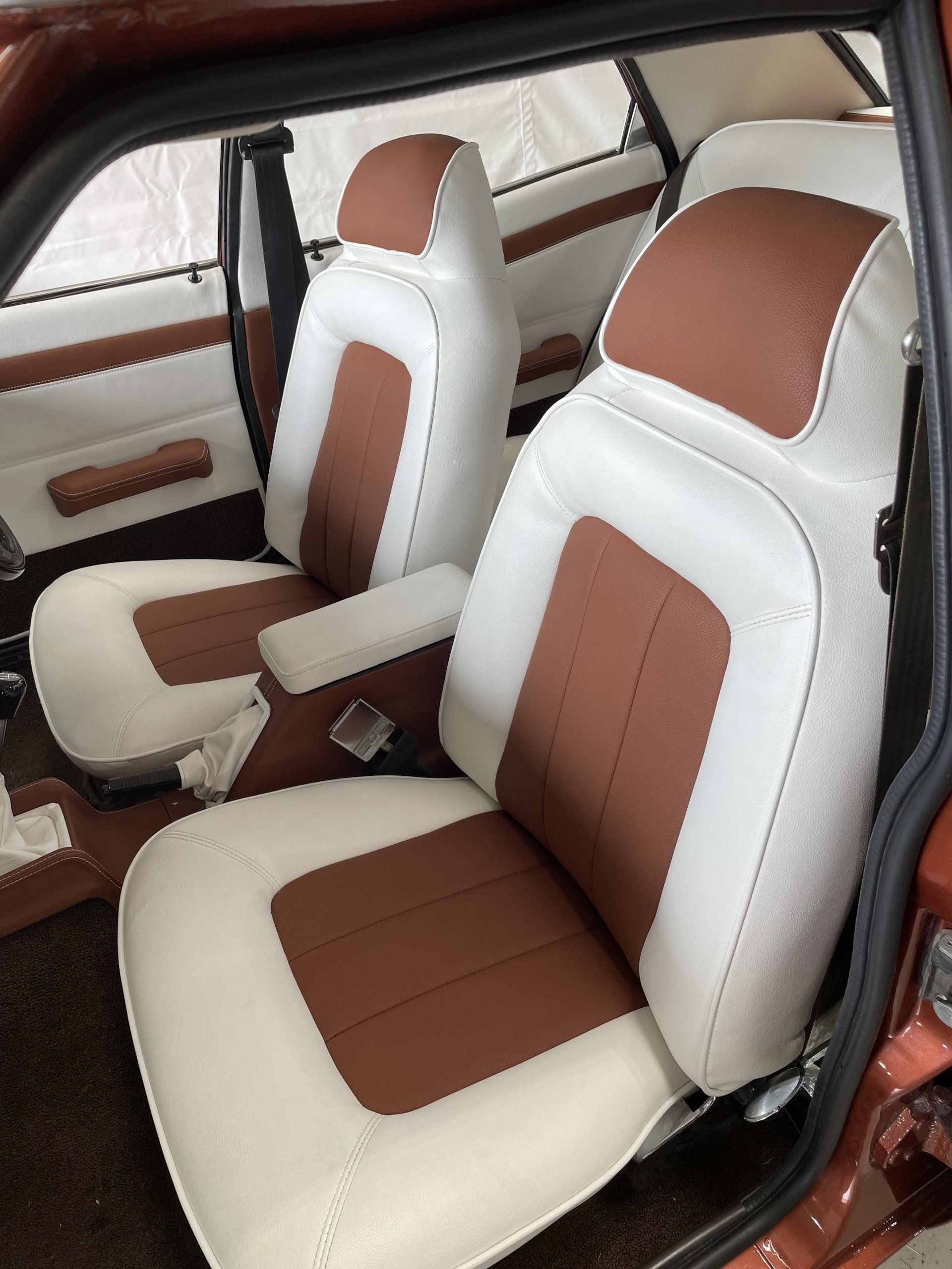 Ford Cortina cream and brown custom front seats