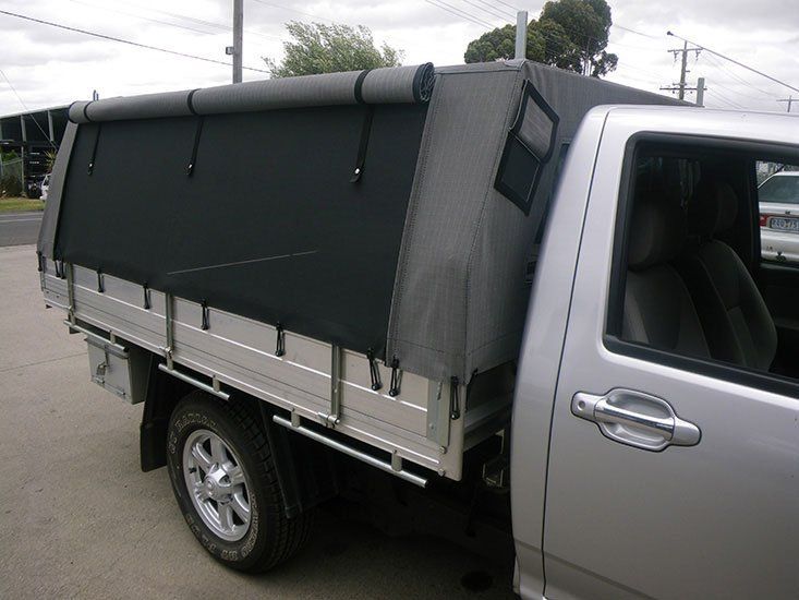 Grey canvas ute cover with flyscreen
