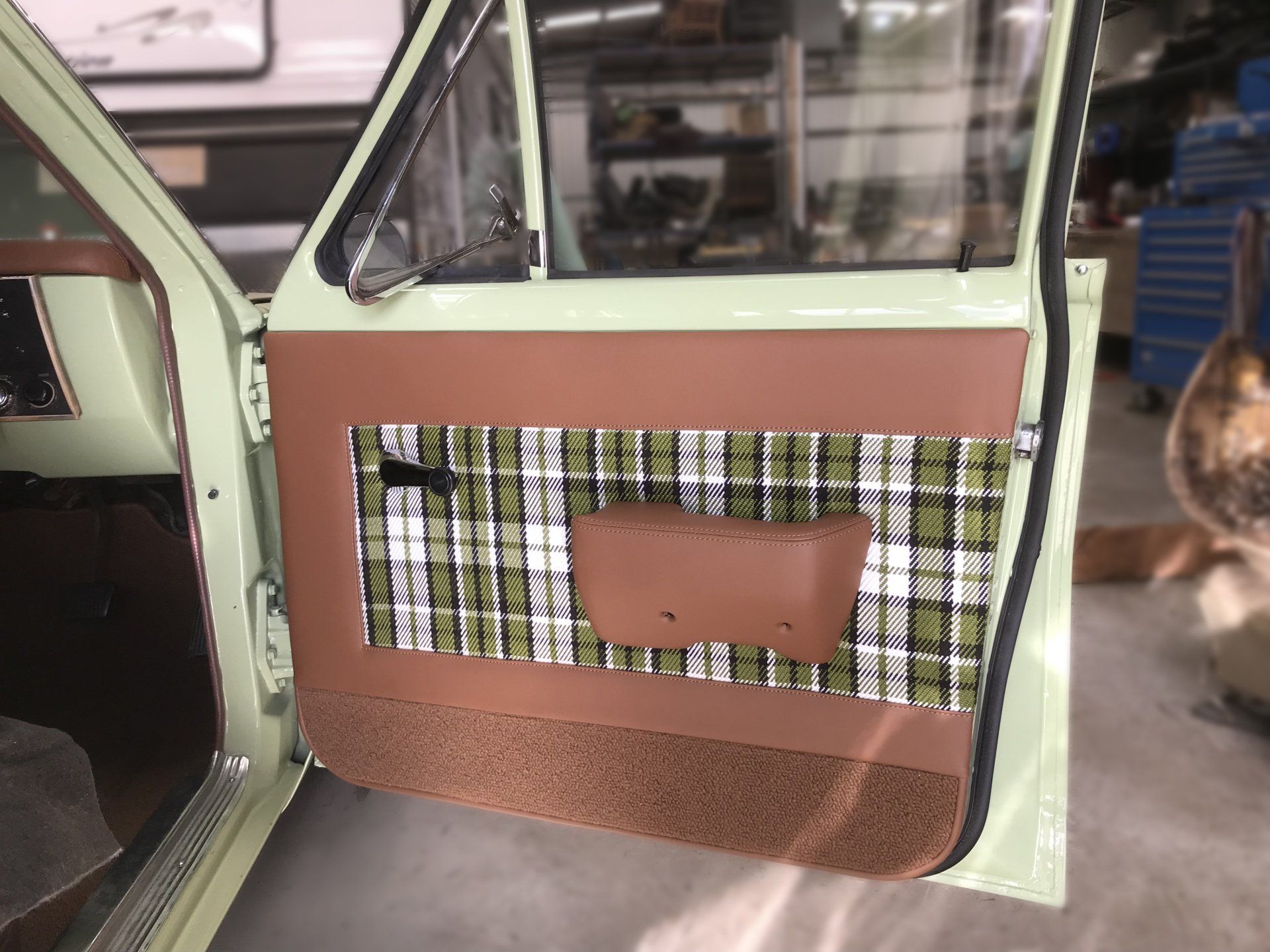 HT Holden Kingswood wagon brown vinyl with green tartan door trim