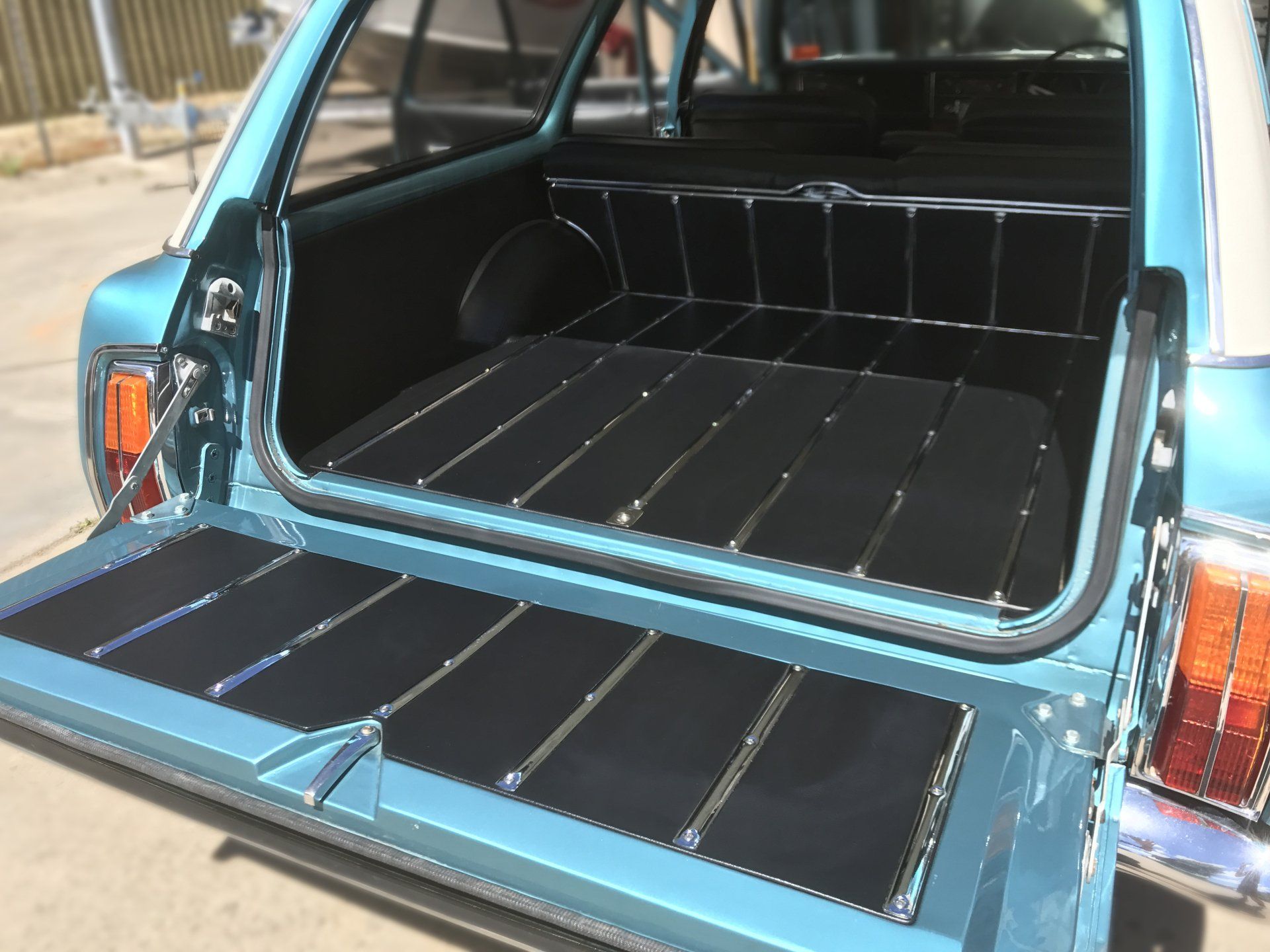HT Holden Kingswood blue wagon black luggage area
