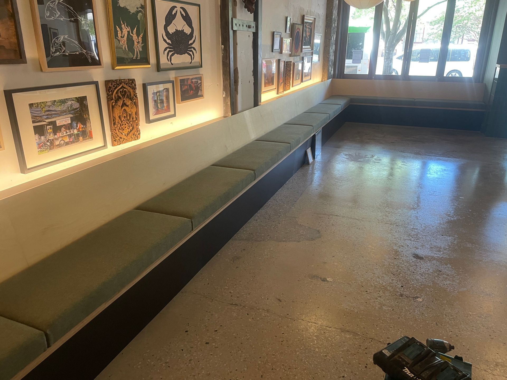 Restaurant commercial seating with Warwick Foster Forest fabric