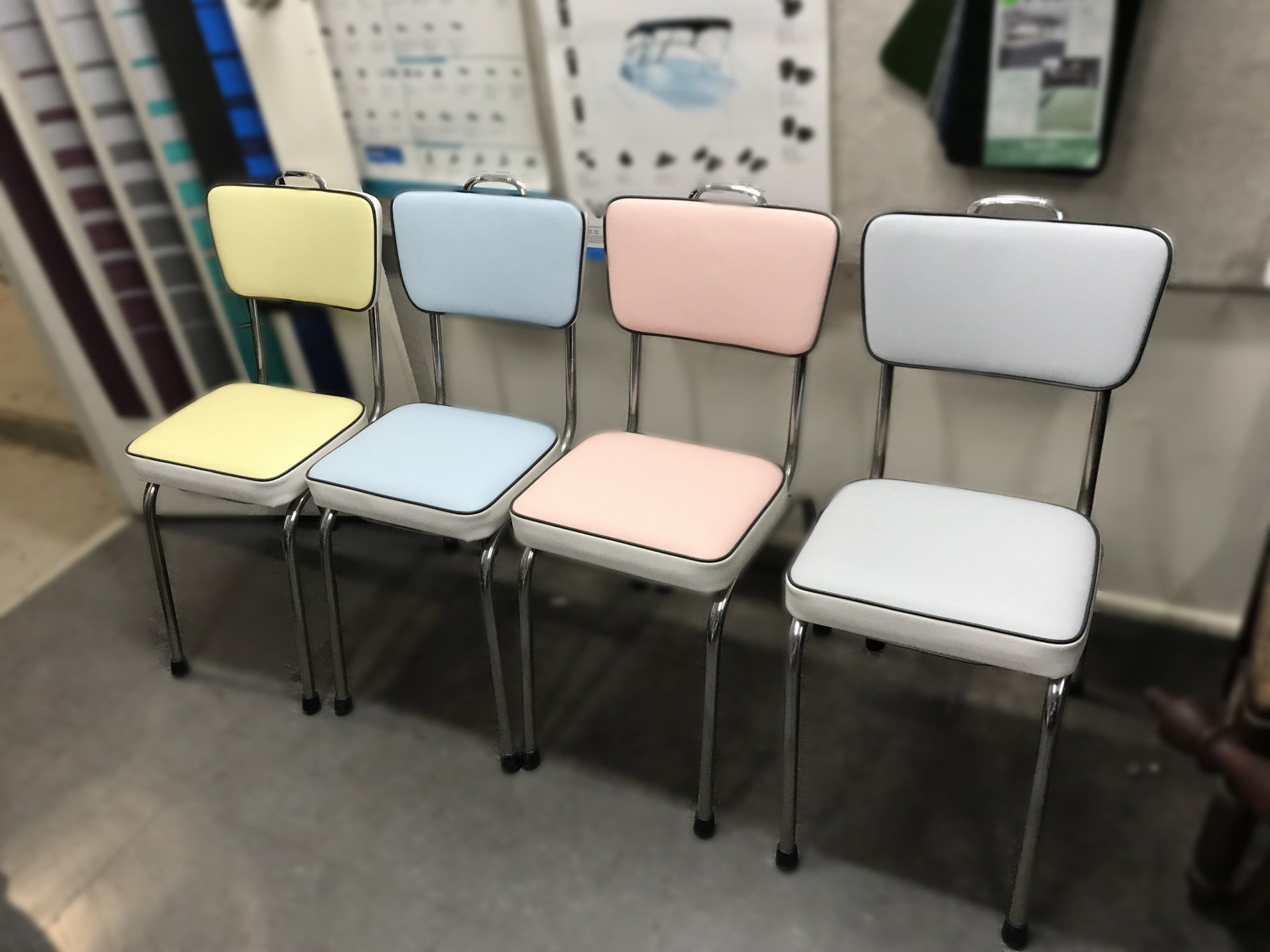 Restored chrome retro cafe dining chairs