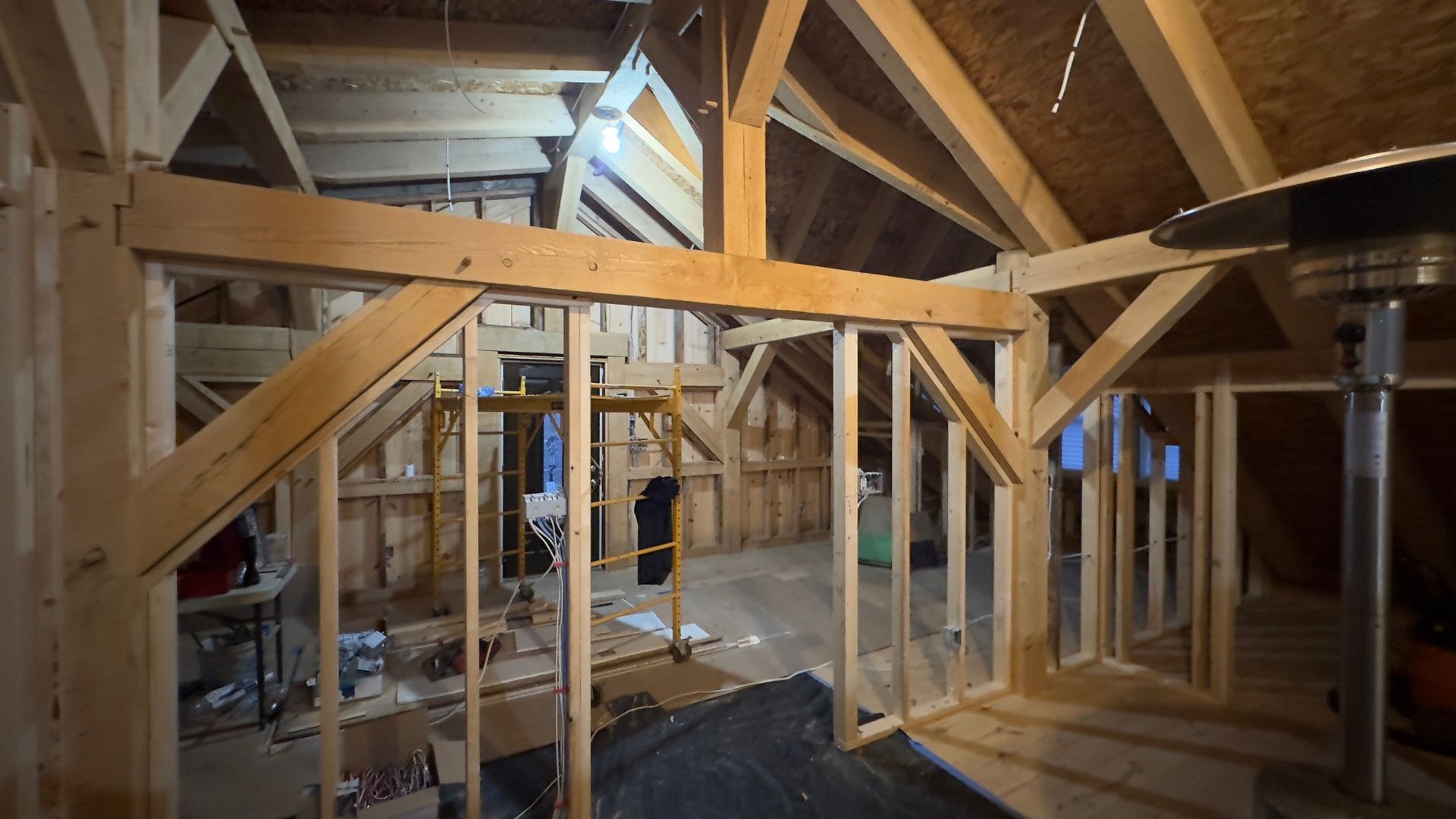 Interior view of a timber frame structure Pennsylvania, West Virginia, Virginia, New Jersey, New York, Ohio, Illinois.