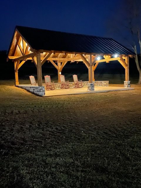 Pavilion customized in a residential garden by Central Timber Frame Supply available for wholesale across the United States