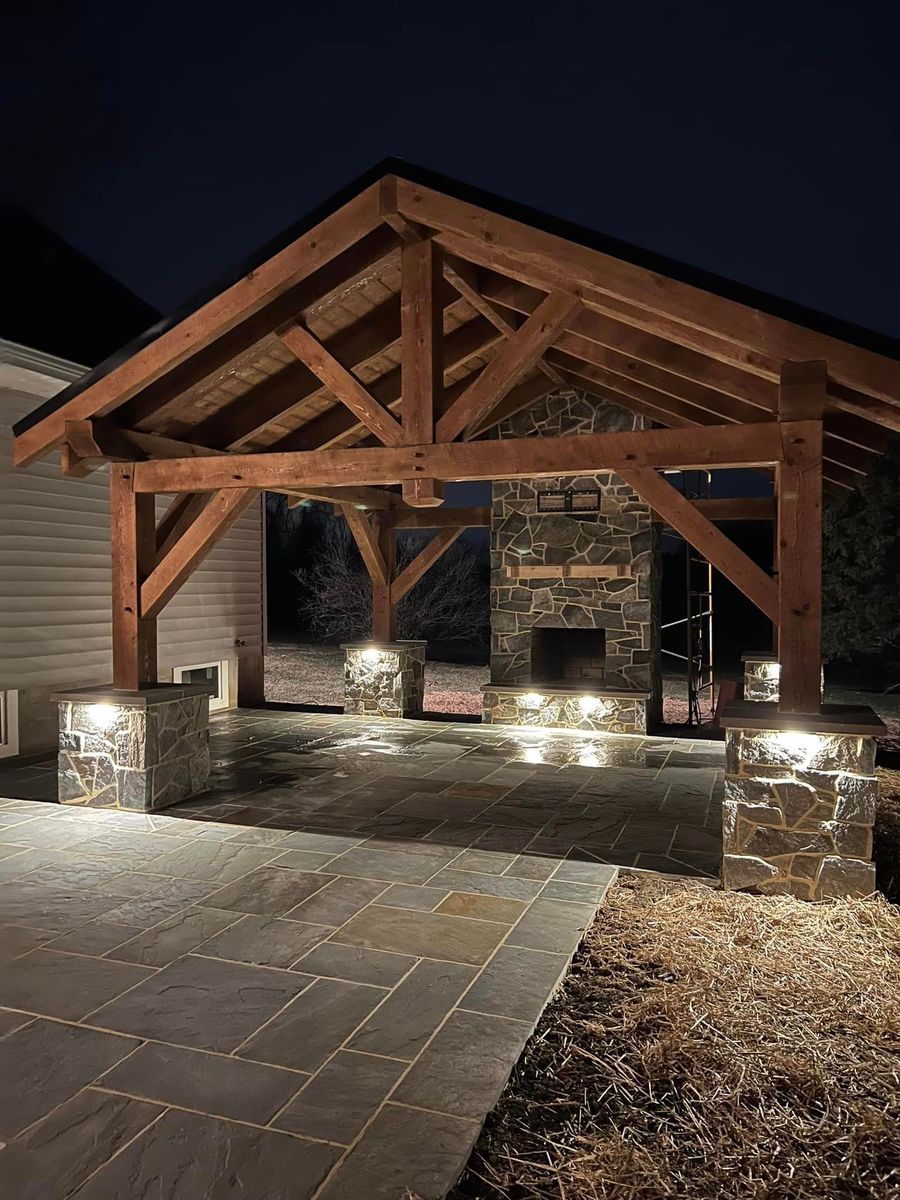 Pavilion customized in a residential garden by Central Timber Frame Supply available for wholesale across the United States