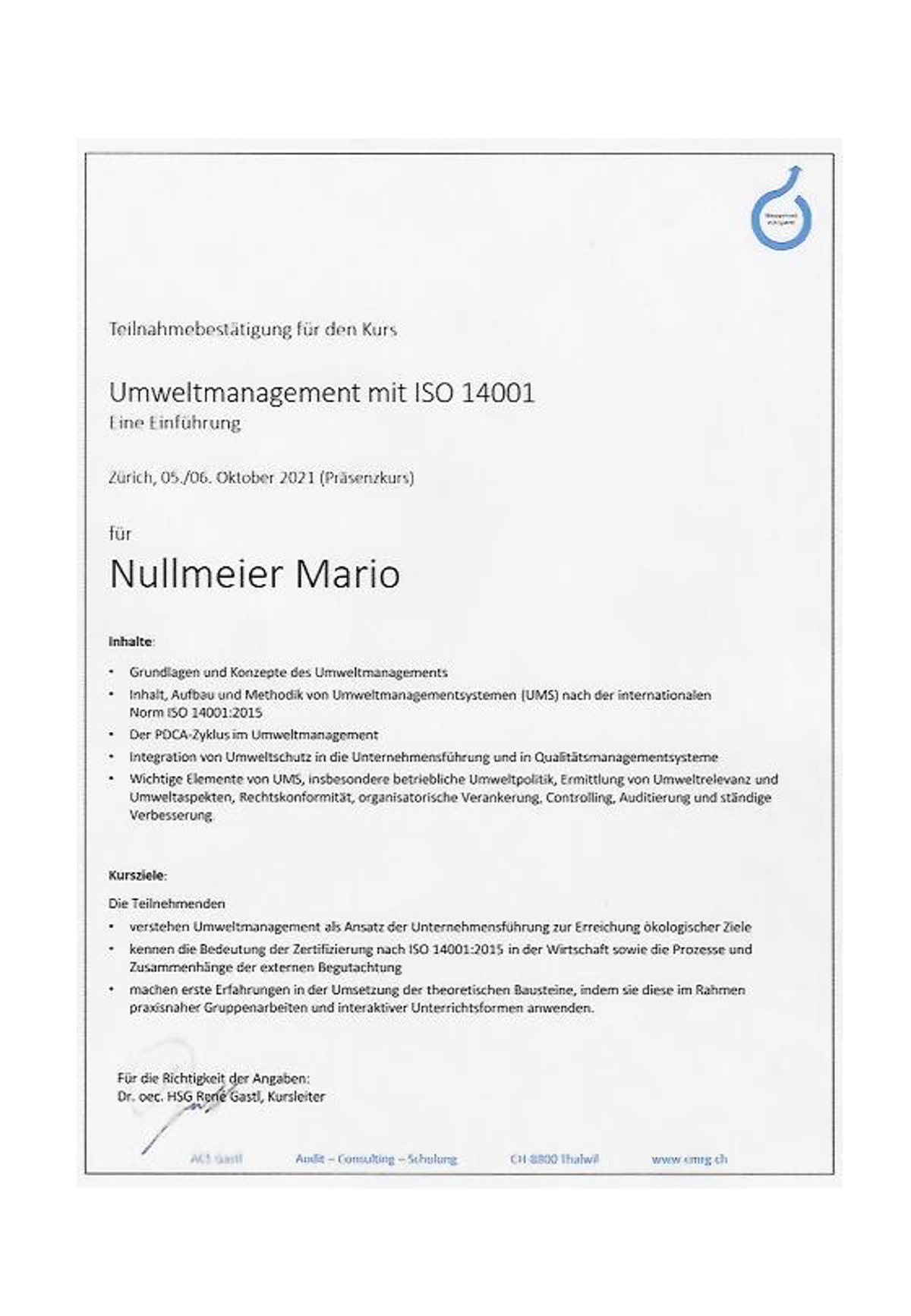 Certificate UM