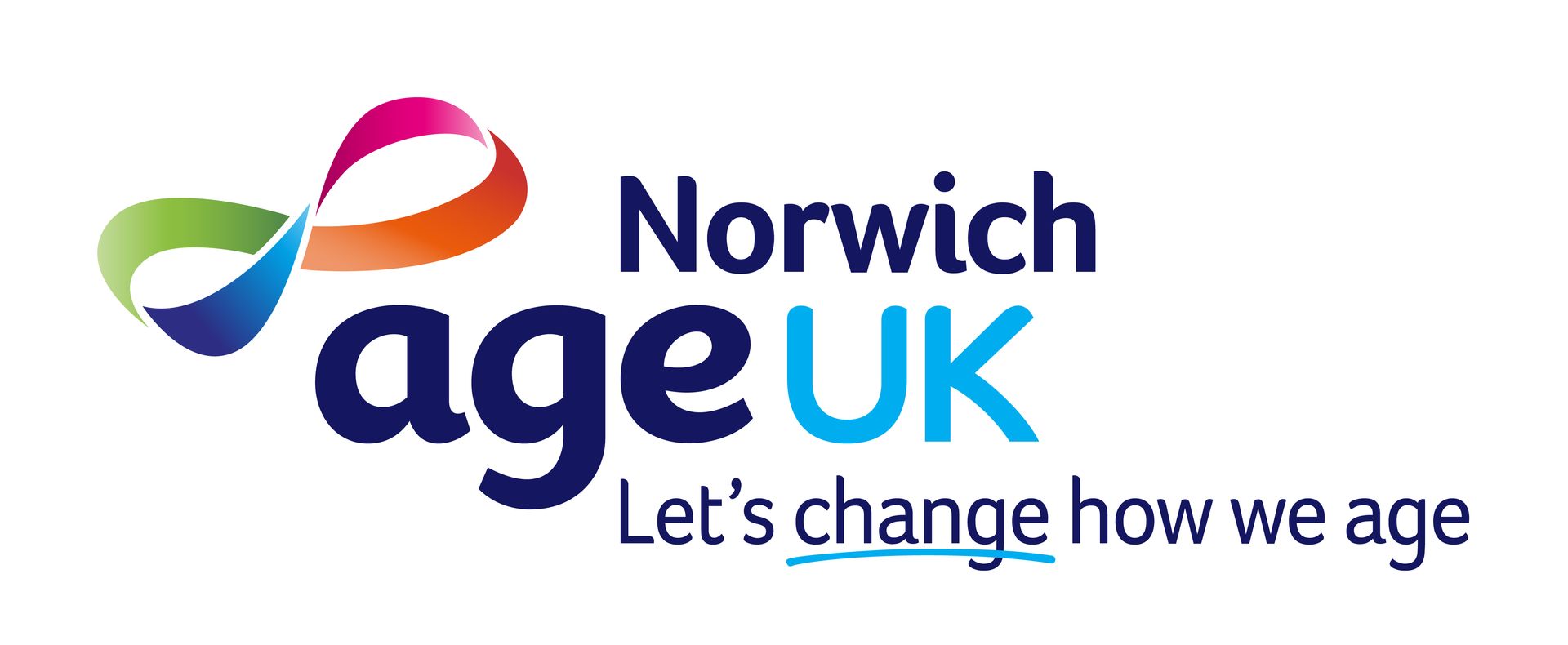 Norwich Age UK logo: Infinity symbol in multiple colors; text