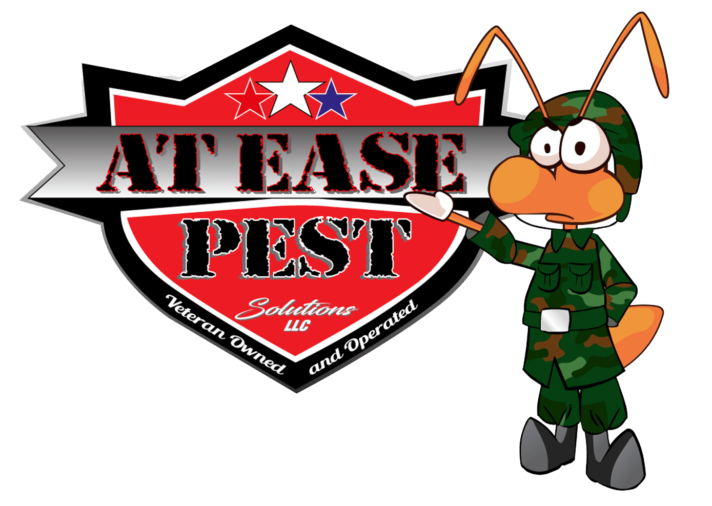 at ease pest with an ant in a military uniform
