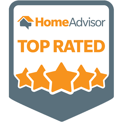 A badge that says home advisor top rated with five stars.