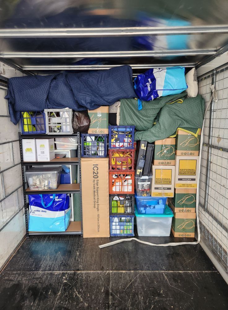 Van Packed with Stacked Boxes, Bins, Blankets, and Supplies — MM Removals In Nelson Bay, NSW
