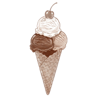 Tre palline di gelato in un cono, con una ciliegia sopra.