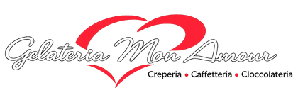 Logo per Gelateria Mani Amici, cuore rosso sopra il nome con elenco dei prodotti sotto.