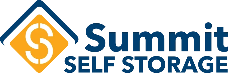 Summit Self Storage logo with orange diamond icon and blue text