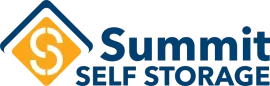 Summit Self Storage logo with orange diamond icon and blue text