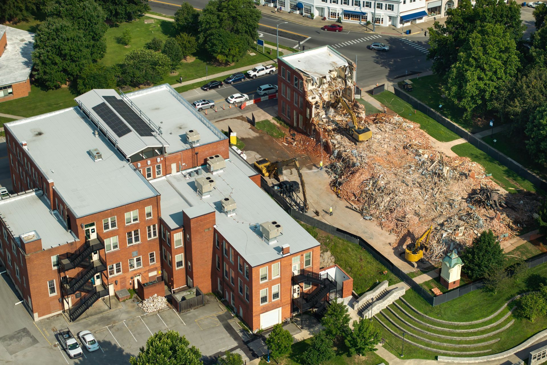 A demolition of a building. A demolition of a building.