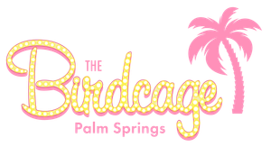 The Birdcage Palm Springs logo in pink and yellow with a pink palm tree icon