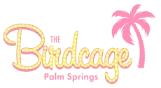 The Birdcage Palm Springs logo in pink and yellow with a pink palm tree icon