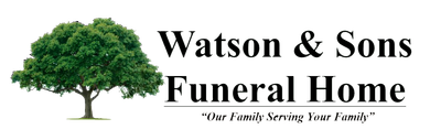 Watson & Sons Funeral Home logo with green tree and black text on white background