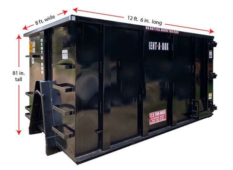 A picture of a 20 yard dumpster with the measurements on it