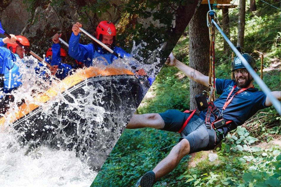 Gruppo di persone che fa rafting sul fiume Lao