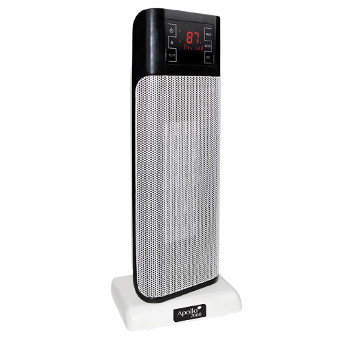 A tower heater with a digital display that says 87 on it