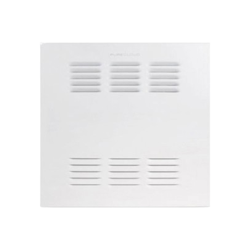A white box with a grille on the top of it on a white background.