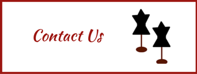 “Contact Us” text with two mannequin icons on a white background with a red border