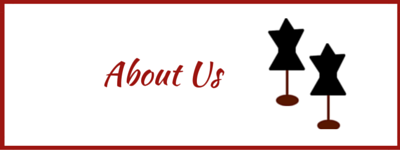 About Us text with two mannequin icons on a white background with a red border