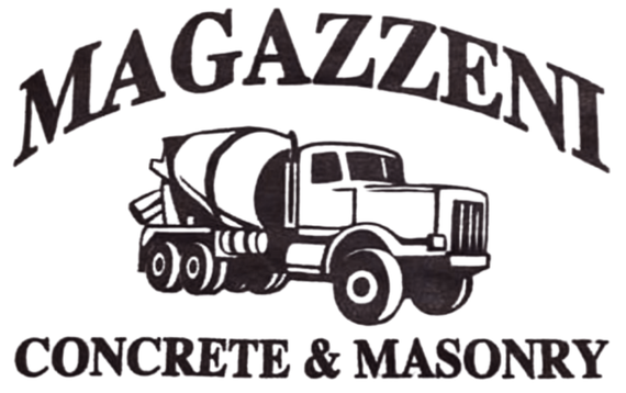 Magazzeni Concrete & Masonry logo with a concrete mixer truck illustration