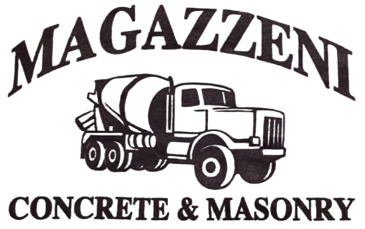 Magazzeni Concrete & Masonry logo with a concrete mixer truck illustration