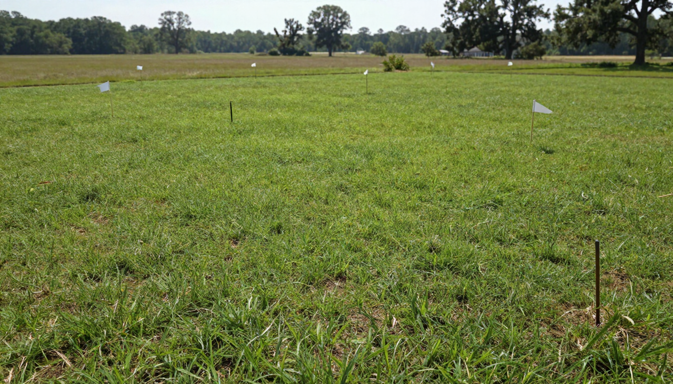 Healthy grass over a protected septic drainage field after routine maintenance