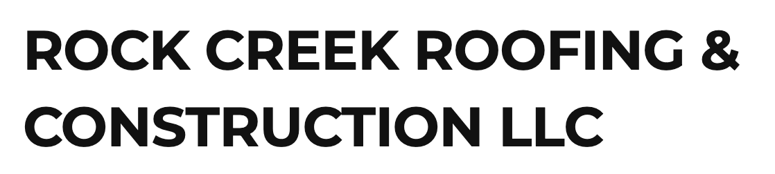 Black text logo reading “ROCK CREEK ROOFING & CONSTRUCTION LLC” on a white background