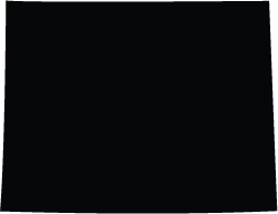 A black silhouette of the state of Wyoming on a white background.