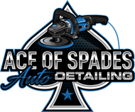 Ace of Spades Auto Detailing logo with a blue and black car polisher over a spade symbol