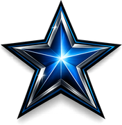 Glossy blue-and-silver five-point star icon with a bright center glow