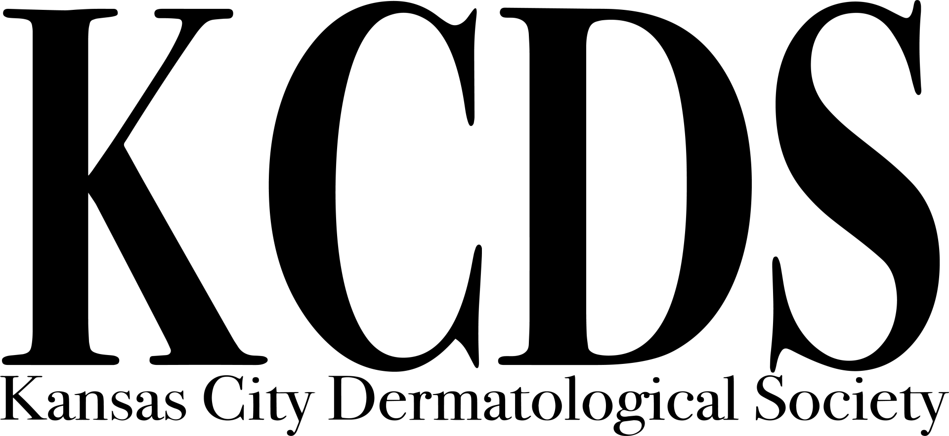 The kansas city dermatological society logo is black and white.