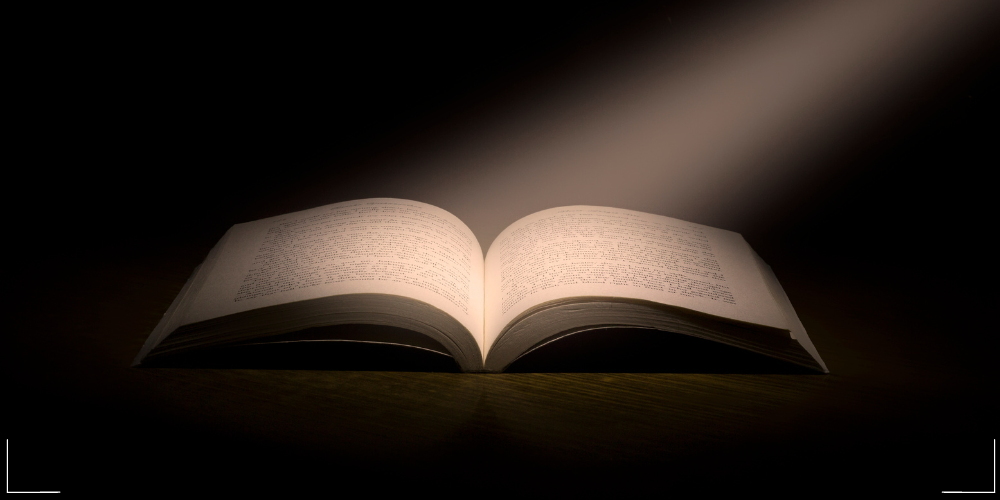 Open text book with a spotlight