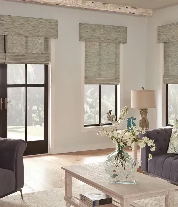 A living room with a couch and a coffee table