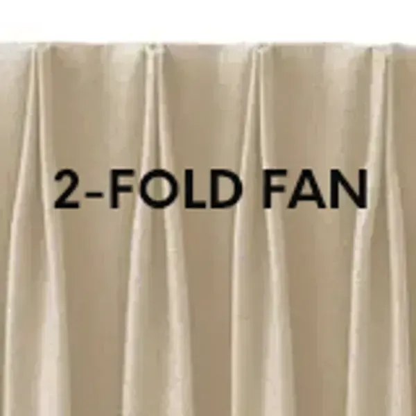A close up of a curtain with the words `` 2 fold fan '' written on it.