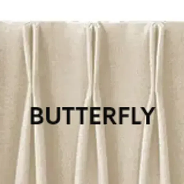 A close up of a white curtain with the word butterfly written on it.