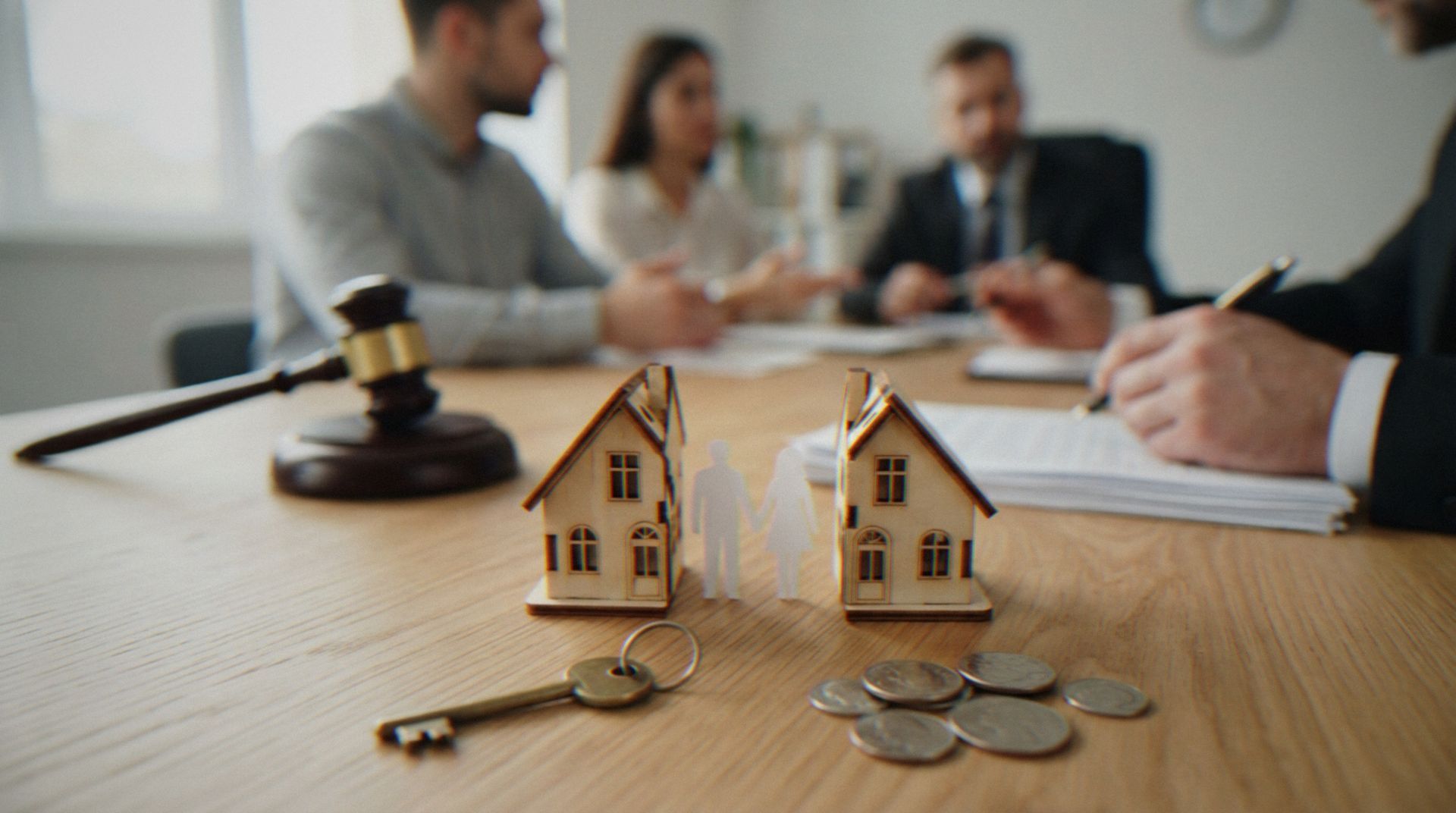 A legal professional meeting with a couple regarding a property division.