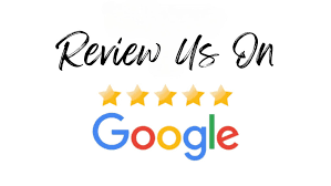 “Review Us On” text with five gold stars above the Google logo