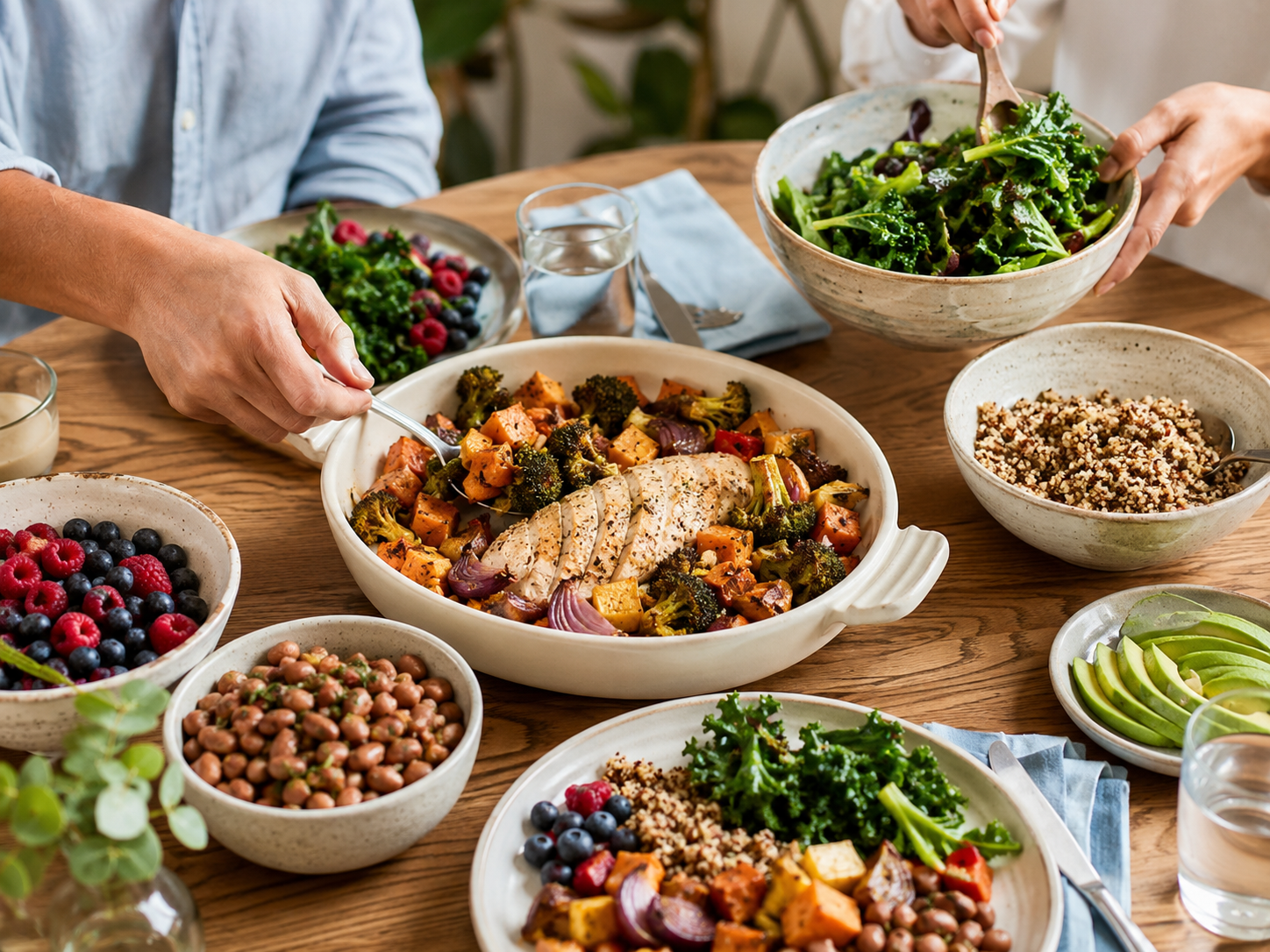 Colorful nourishing meal with vegetables and whole foods