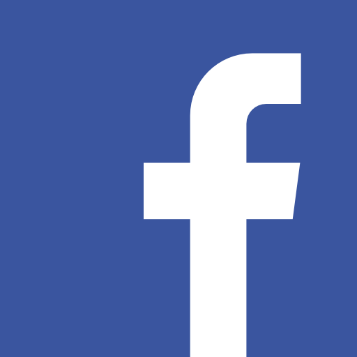 The facebook logo is white on a blue background.